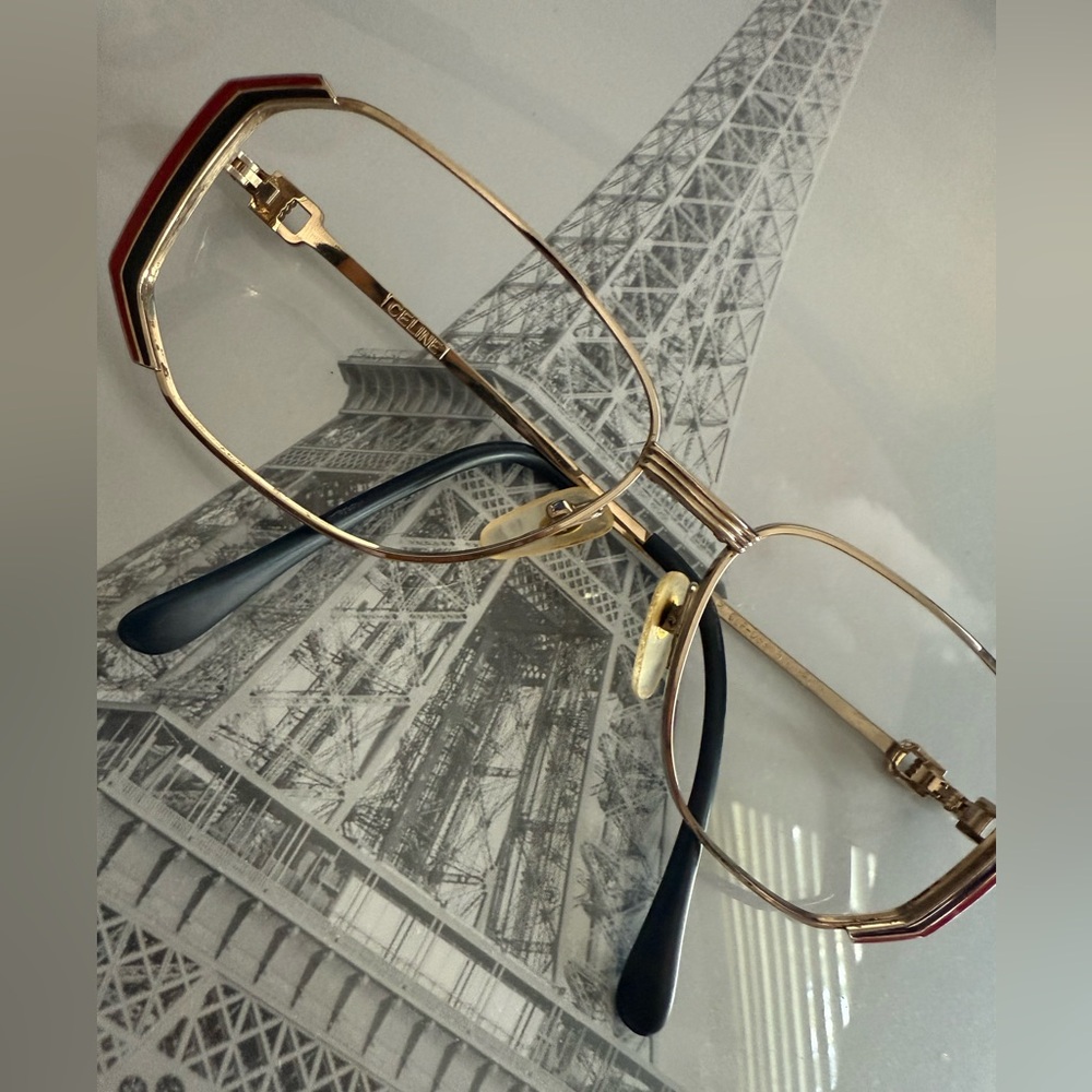 CELINE Vintage Gold and Red Eyeglasses Metal Frames - Picture 9 of 16